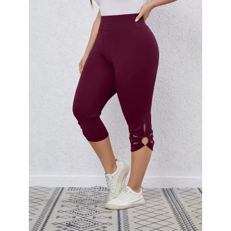 Summer Plus Size S-8XL Women's High Waisted and High Elastic Tight Pants Hollow Out Solid Color Elegant Yoga Pants Cropped Pants - Chrissy's Eye