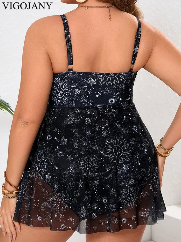 VigoJany 2026 Print Patchwork Plus Size Swimwear Women Strapped Large One Piece Swimsuit Hollow Push Up Chubby Big Bathing Suit - Chrissy's Eye