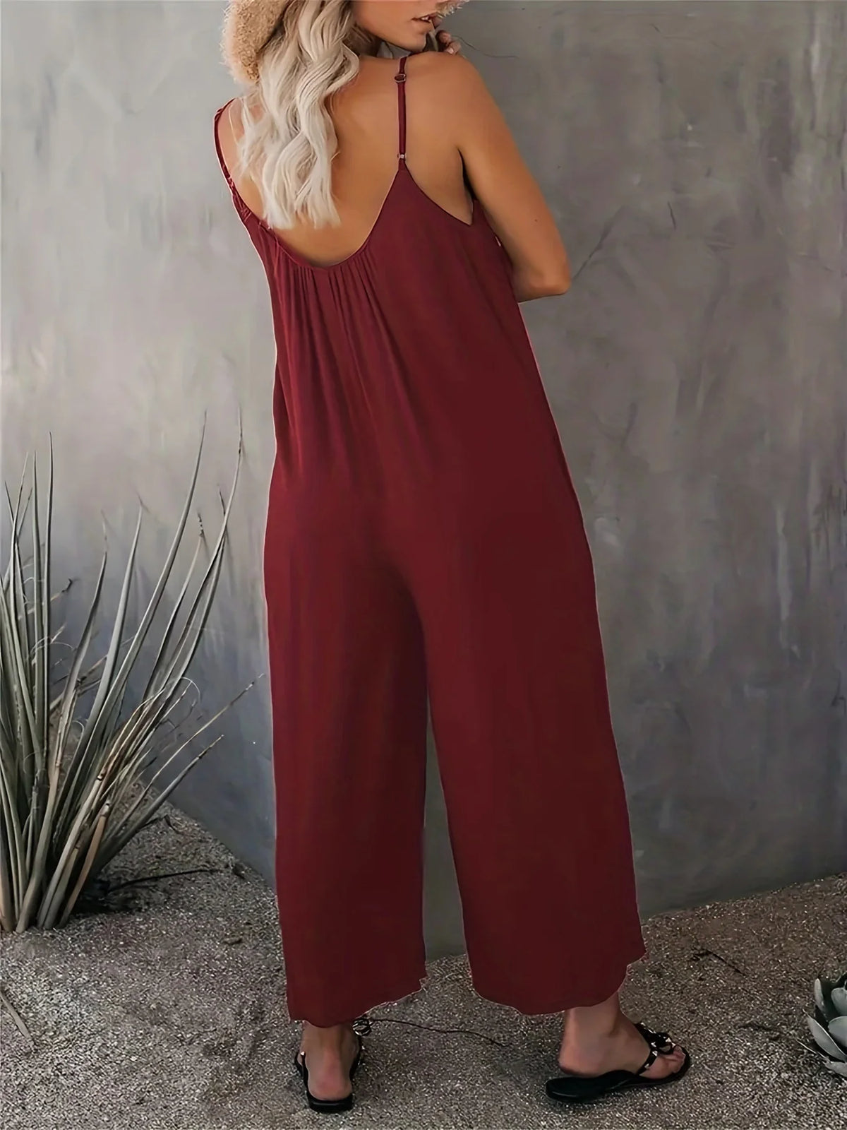 Plus Size Women's 2025 Summer Jumpsuit - Sleeveless Wide Leg Romper with Side Pockets, Casual One Piece Outfit - Chrissy's Eye
