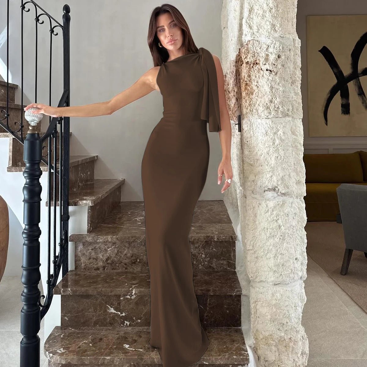 Hugcitar Fashion Solid O Neck Sleeveless Patchwork Sexy Bodycon Maxi Prom Dress Summer Women Clothes Party Festival Club Y2K - Chrissy's Eye