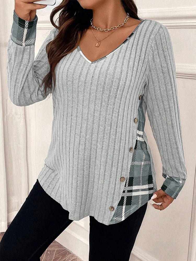 Plus Size 1XL-5XL Women's Casual Fashion V Neck Long Sleeve - Chrissy's Eye