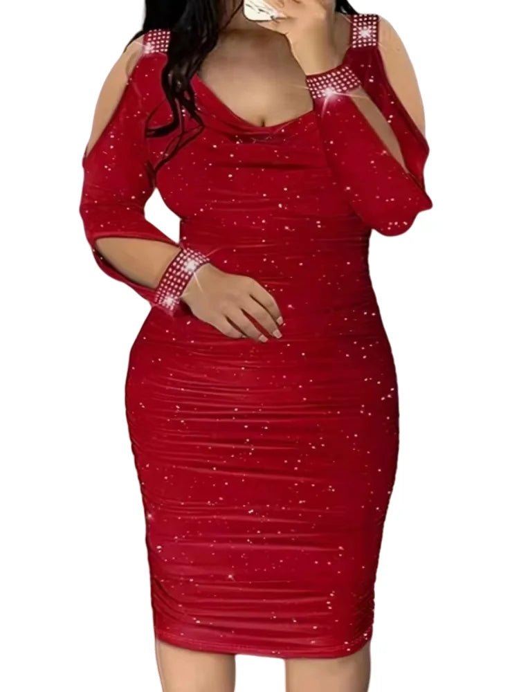 Sexy Off Shoulder Lady Dresses Fashion Solid Color Sequins Tight Mini Dresses Evening Party Slim Fit Female Clothes Plus Size - Chrissy's Eye