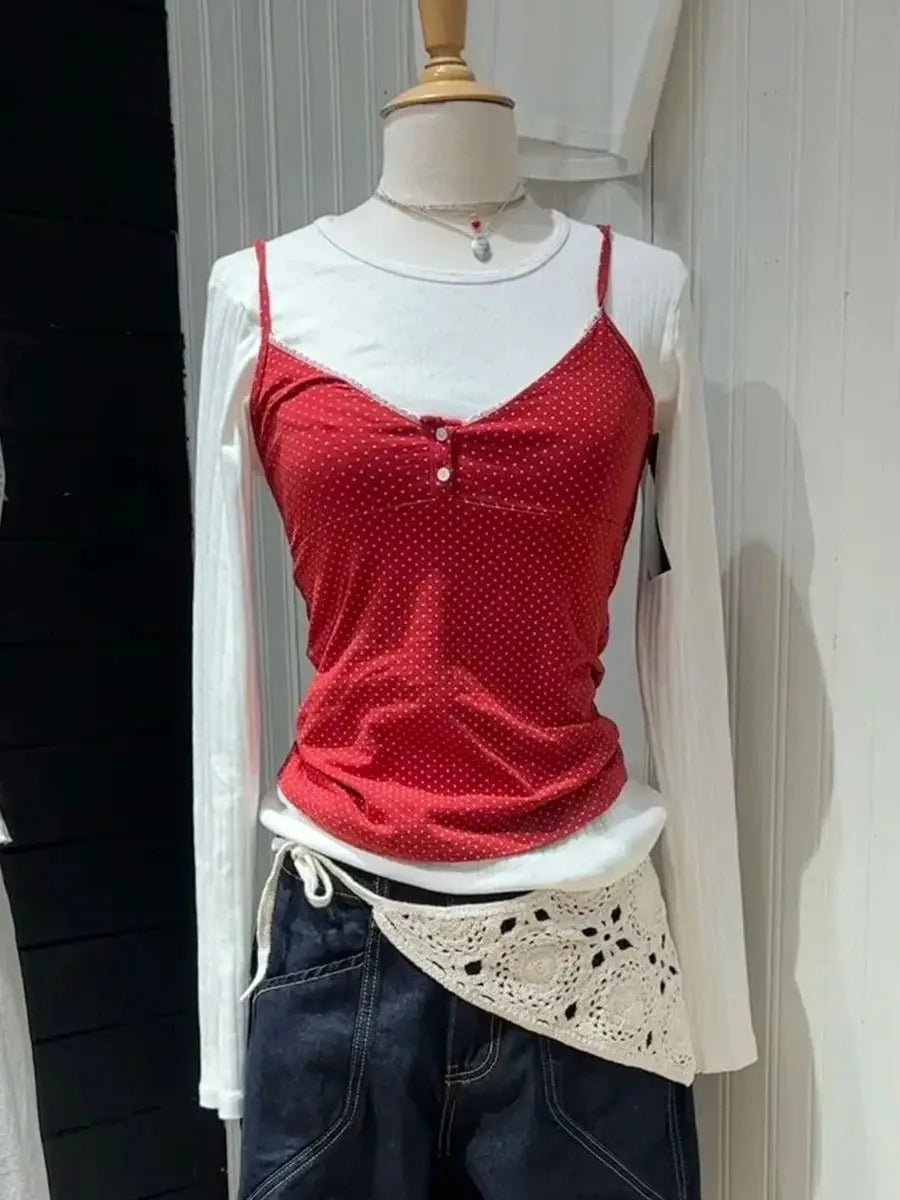 Woman Lace Trim Two Buttons Cotton Cropped Top - Chrissy's Eye