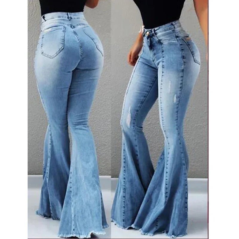 Women Slim Fit Denim Bell Bottom High Waist Bootleg jeans with Stretch Female Flare - Chrissy's Eye