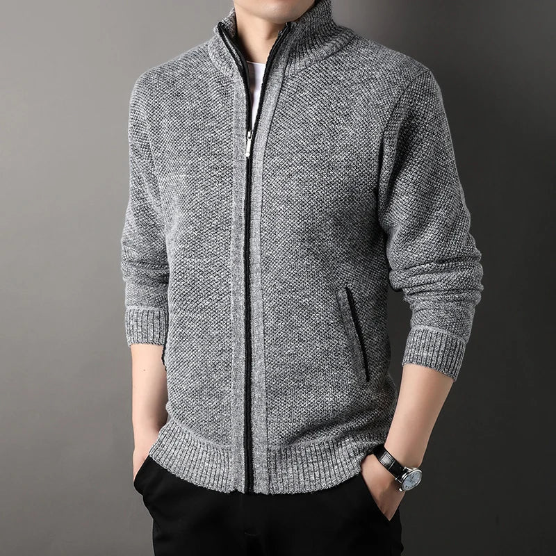 Men's Stand-up Collar Knit Sweater Autumn Winter New Cardigan Tops Korean Slim Solid Color Sweatercoat Jacket - Chrissy's Eye