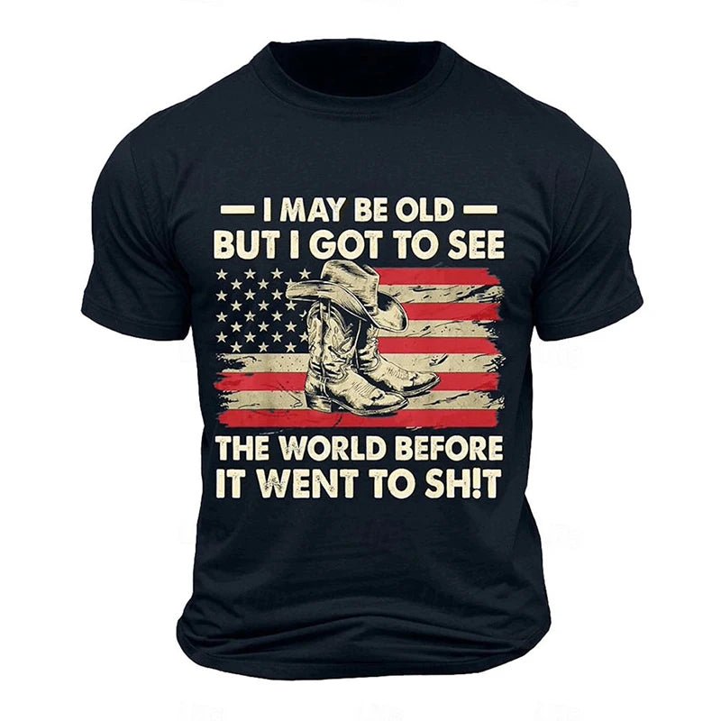 Men's Retro Flag Printed T-shirt 3D Skull Round Neck Short Sleeve Casual Breathable - Chrissy's Eye