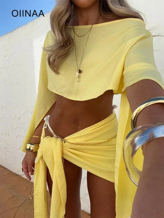 Sexy Cover Ups Bikinis Set for Women Split Swimsuit Solid High Waist Beach Bikini - Chrissy's Eye