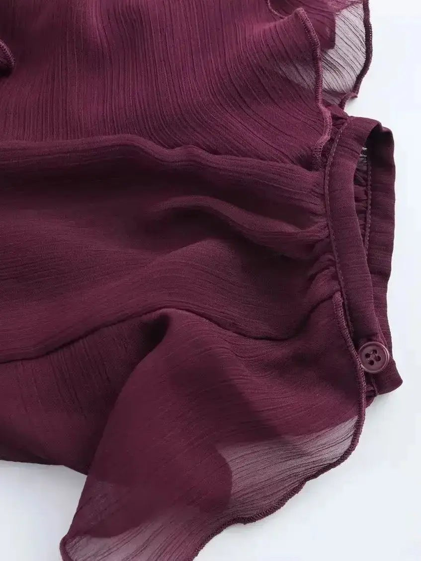 2026 Summer Chic Women's Elegant Loose Long Sleeve Layered Shirts Office Lady Vintage V-neck Translucent Tierred Ruffles Blouses - Chrissy's Eye