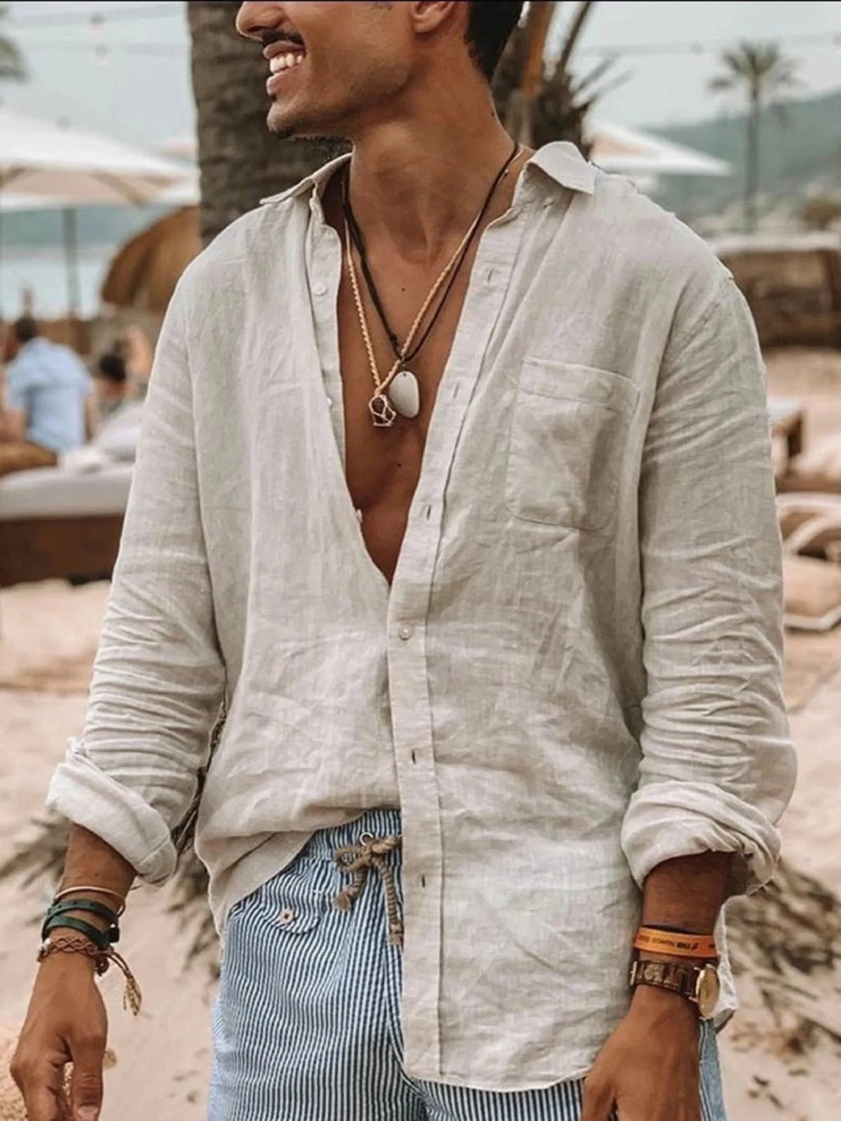 Men's casual fashion solid color thin long-sleeved shirt, lapel cardigan, suitable for outdoor activities - Chrissy's Eye