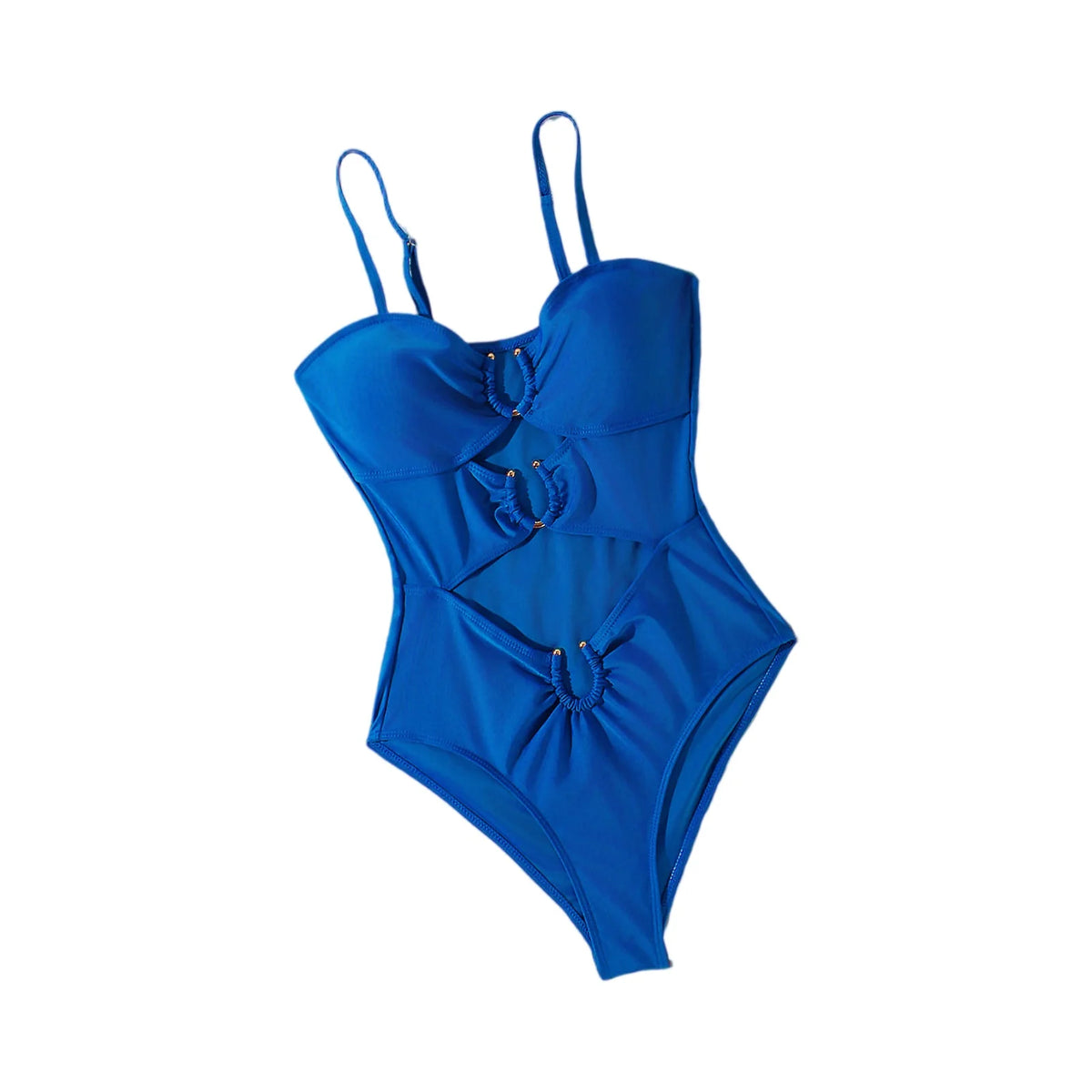 Sexy Cutout Swimsuit Solid Color Summer Spaghetti Strap Color Block Ring Detail One Piece Beach High Cut Bathing Suit - Chrissy's Eye