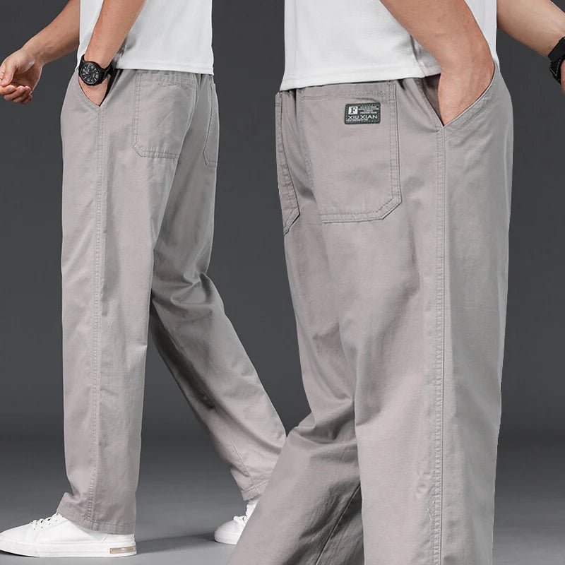 Big Size Mens Casual Pants Relaxed Fit Cotton Trousers Elastic Waist Drawstring Sweatpants Mens Jogger Pants Summer Spring - Chrissy's Eye