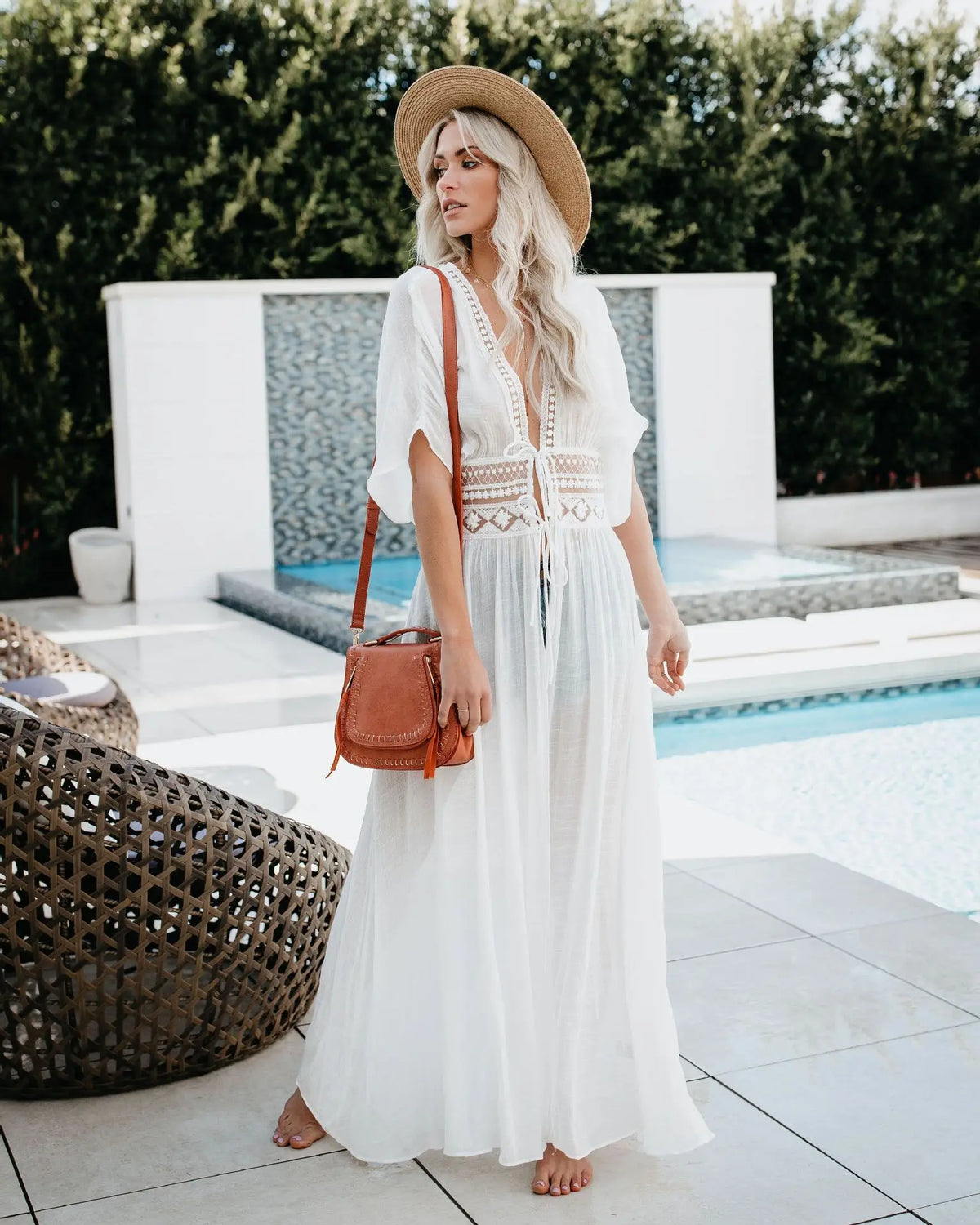 Womens Long Lace Cover Up Sheer Bikini Kimono Tie Front Bathing Suit Swimsuit Beachwear - Chrissy's Eye