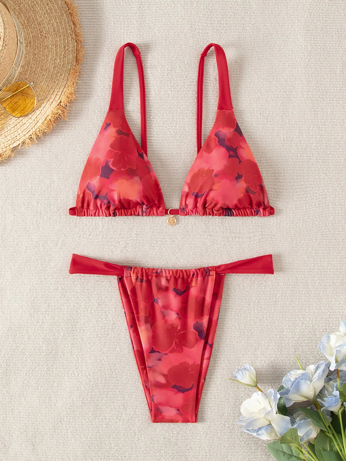 "2026 New Triangle Bikini Set - Floral Print Push Up Swimsuit & Brazilian Bottoms" - Chrissy's Eye