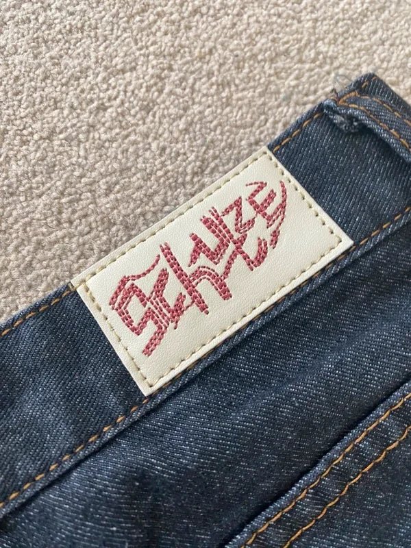 Men Dark Wash Denim Shorts Back Pocket Cherry Blossom Embroidered Loose Fit Knee Length Vintage Streetwear Casual Summer Wear - Chrissy's Eye