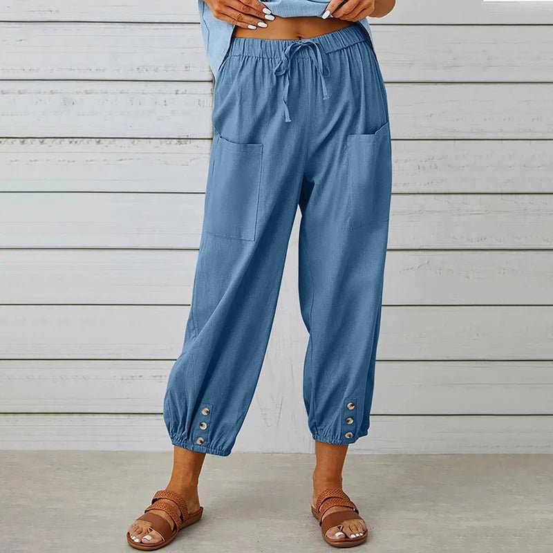 Women Cotton Linen Pants 2023 Autumn Solid Color Elastic Waist Loose Straight Trousers Female Harajuku High Waist Wide Leg Pants - Chrissy's Eye