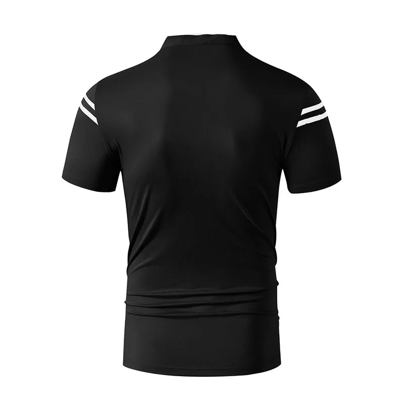 2025 New Men's Casual Fashion Solid Color Short Sleeved Polo Shirt Stand Up Collar Versatile Comfortable Top - Chrissy's Eye