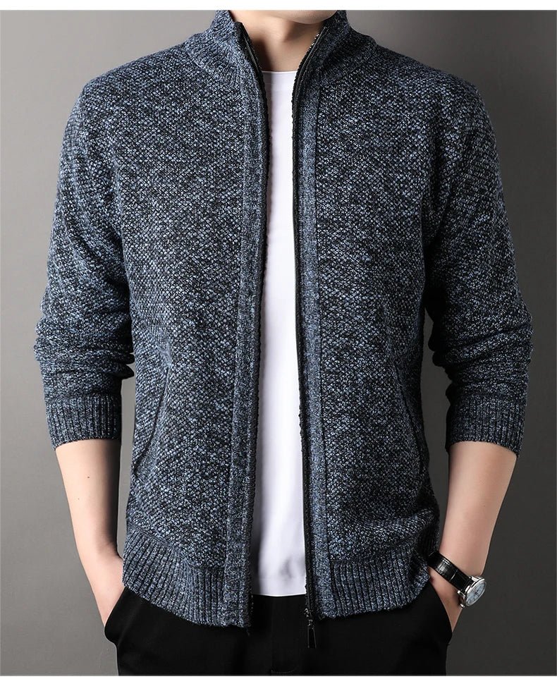 Men's Stand-up Collar Knit Sweater Autumn Winter New Cardigan Tops Korean Slim Solid Color Sweatercoat Jacket - Chrissy's Eye
