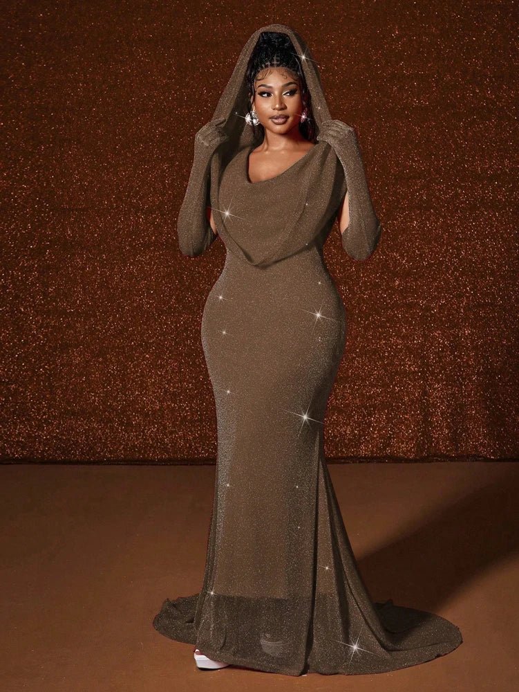 Plus Size Hat Sexy Waistband Hot Gold Fish Tail Swing Long Solid Colour Fishtail Slim Package Hip Dress Hooded - Chrissy's Eye