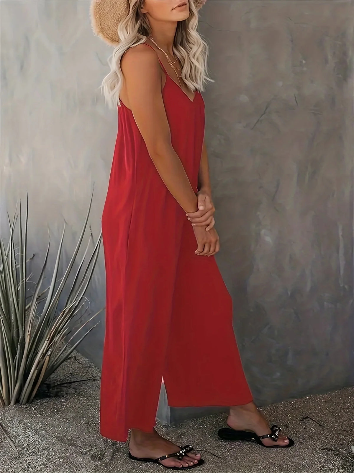 Plus Size Women's 2025 Summer Jumpsuit - Sleeveless Wide Leg Romper with Side Pockets, Casual One Piece Outfit - Chrissy's Eye