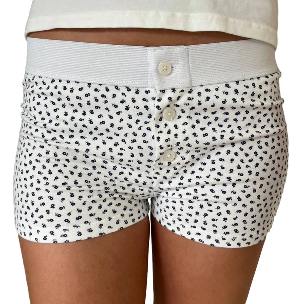Combhasaki Womens Loungewear Shorts Y2K Vintage Elastic Low Waist Button Closure Graphic Printed Aesthetic Slim Fit Bottoms - Chrissy's Eye