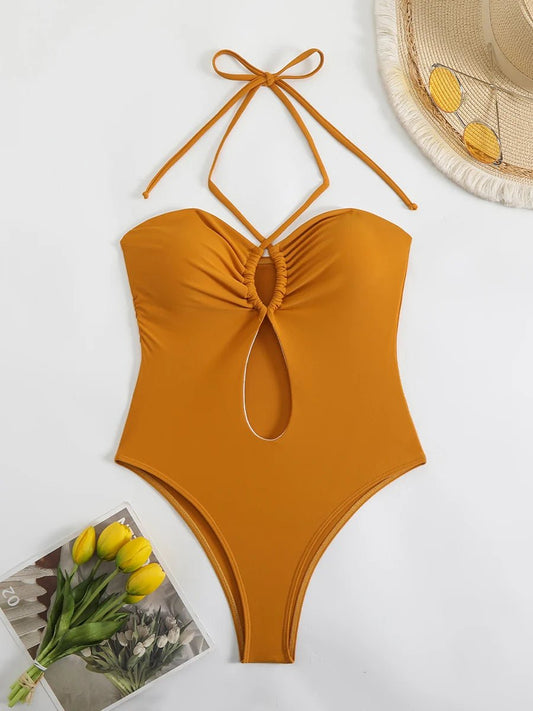 Sexy Halter Top Bikinis Bandeau Swimwear One Piece Women Swimsuit 2025 Female Bath Bathing Suit Swimming for Beach Wear Monokini - Chrissy's Eye