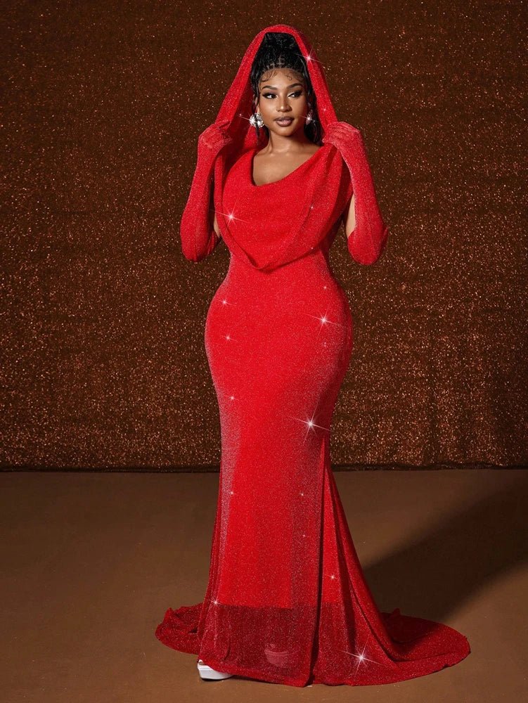 Plus Size Hat Sexy Waistband Hot Gold Fish Tail Swing Long Solid Colour Fishtail Slim Package Hip Dress Hooded - Chrissy's Eye