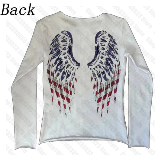 Punk Girl Harajuku Graphic Long-sleeve T-shirts Fashion Y2k Sexy Long-sleeve Tops Emo girls Print Long-sleeve Tees 2000s Clothes - Chrissy's Eye