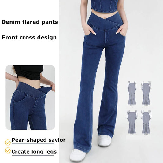 Casual Jeans Womens Activewear Women Bell Bottom Pants High Waist Yoga Flare Leggings 4 Way Stretch Denim Fitness Workout Sports - Chrissy's Eye