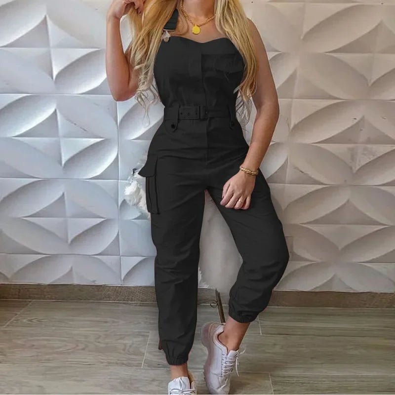 Fashion Strap Jumpsuit Women Loose Dungarees Long Rompers Summer Solid Pockets Cargo Pants Female Casual Work Out Playsuits - Chrissy's Eye