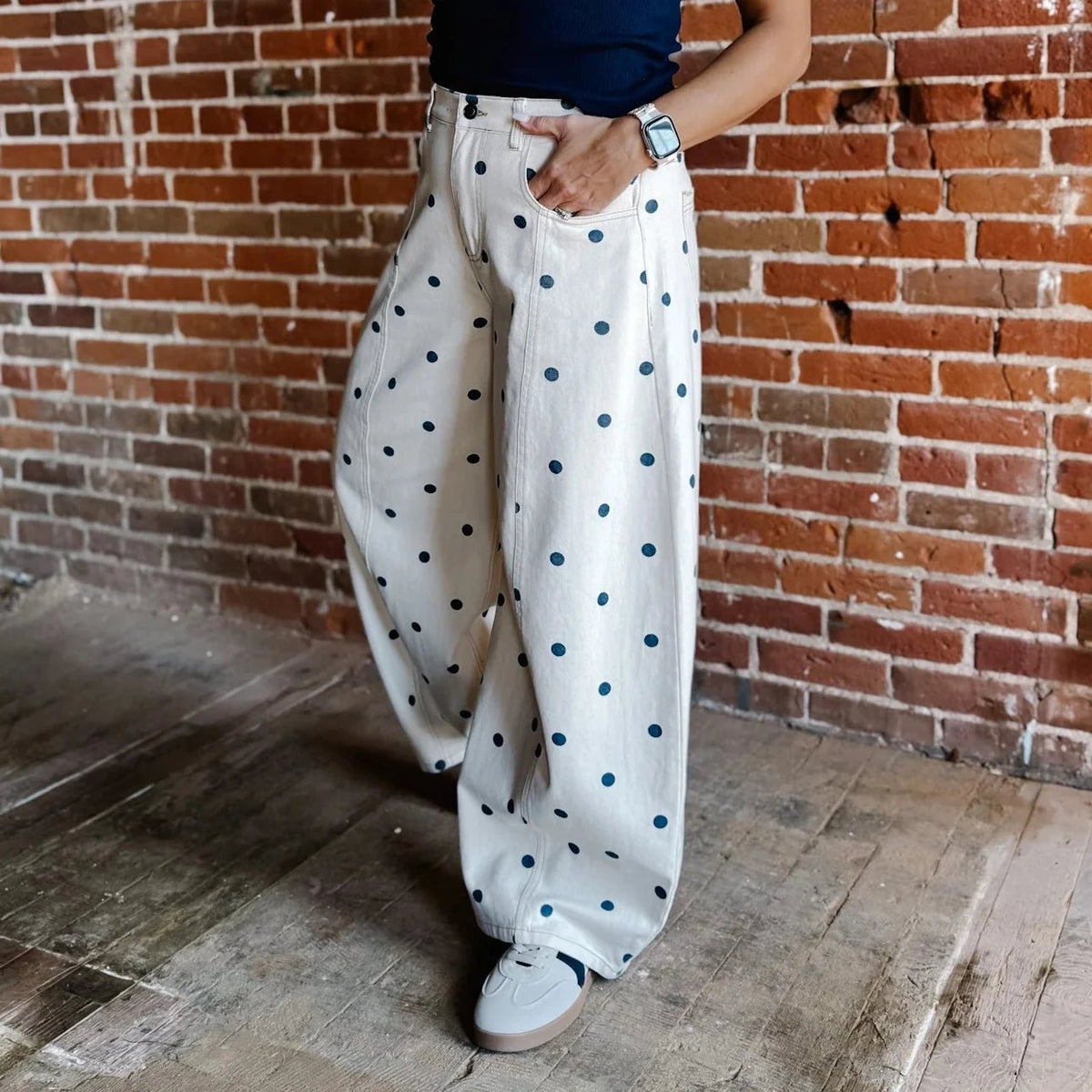 Fashion Women Barrel Jeans Dot Print Loose Denim Pants Spring Casual Baggy Trousers Fashion Wide-Leg Pants - Chrissy's Eye