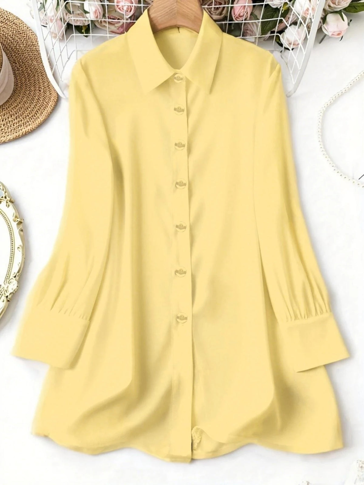French High-End Style Plus-Size Casual Shirt | Loose Laid-Back, Silk-Like Lapel Long-Sleeve Blouse - Chrissy's Eye