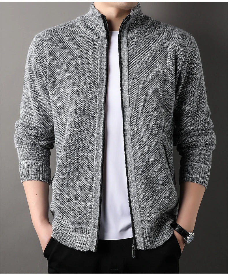 Men's Stand-up Collar Knit Sweater Autumn Winter New Cardigan Tops Korean Slim Solid Color Sweatercoat Jacket - Chrissy's Eye