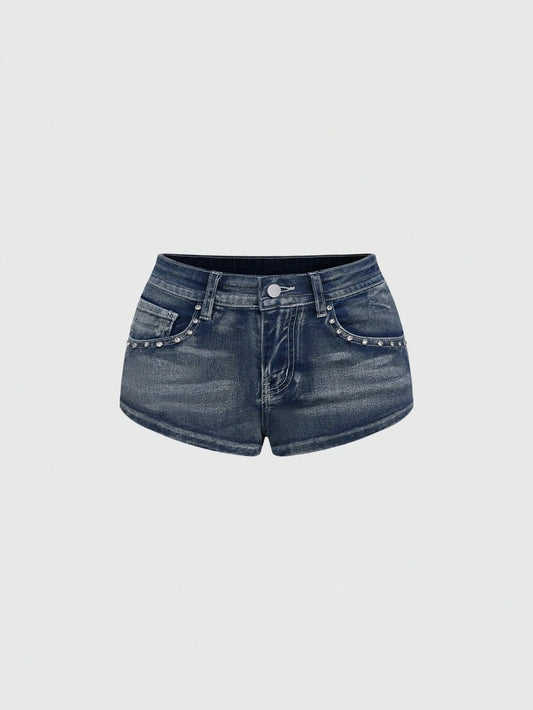 Low Rise Distressed Denim Shorts Female Jeans Womens Jeans Shorts Vintage Y2K Punk Style Embroidered Hot Pants - Chrissy's Eye