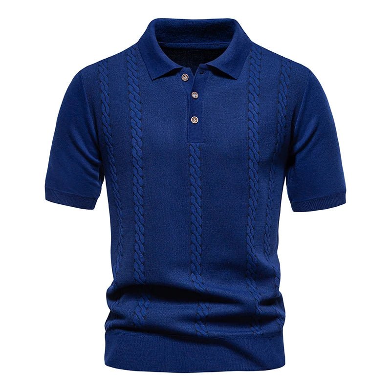 Mens Knit Polo Shirts Short Sleeve Textured Polo Shirt Casual Business Collared Button Shirts - Chrissy's Eye