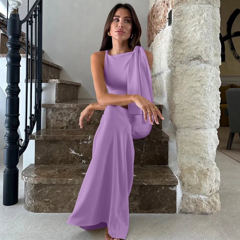 Hugcitar Fashion Solid O Neck Sleeveless Patchwork Sexy Bodycon Maxi Prom Dress Summer Women Clothes Party Festival Club Y2K - Chrissy's Eye