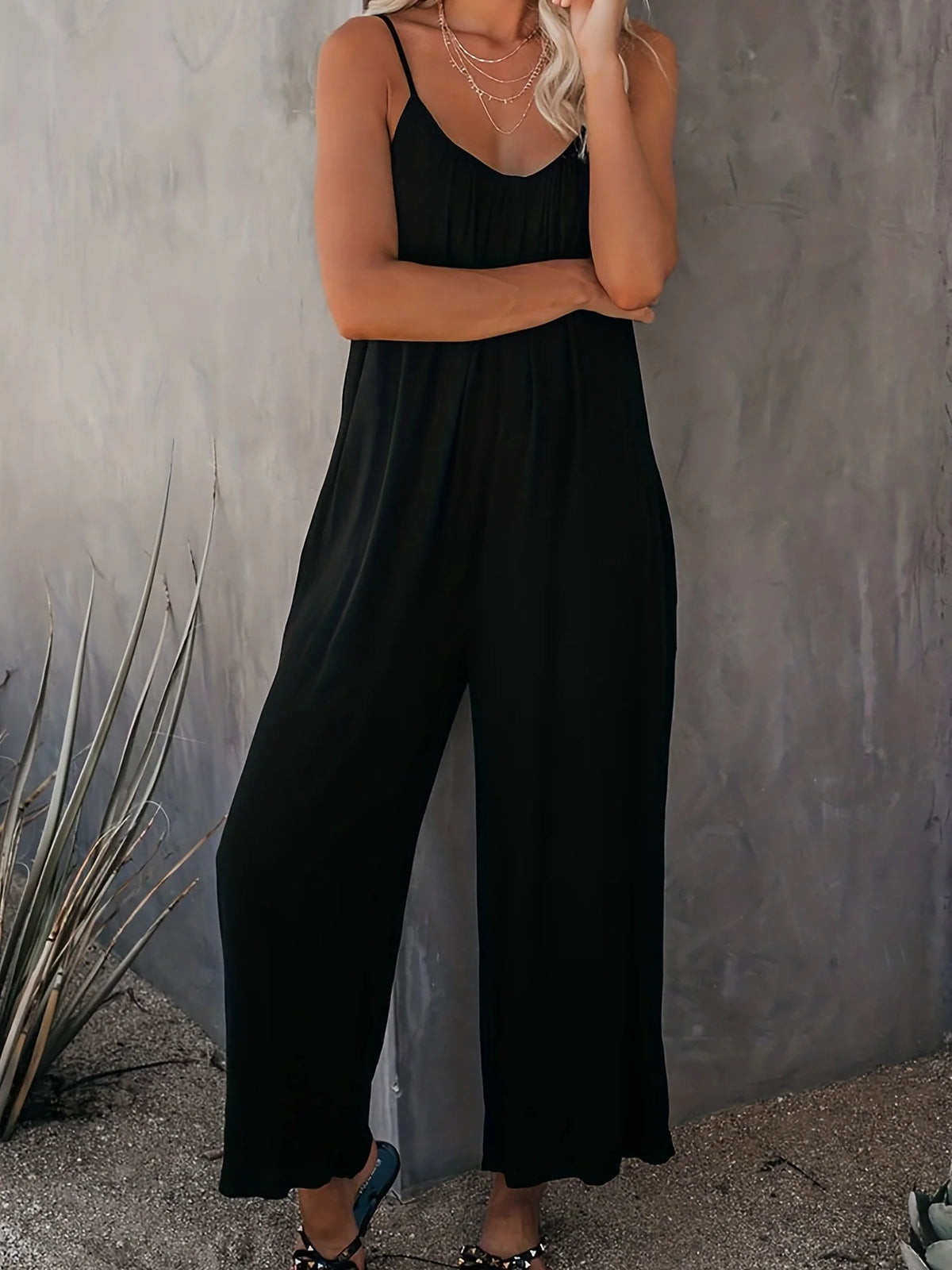 Plus Size Women's 2025 Summer Jumpsuit - Sleeveless Wide Leg Romper with Side Pockets, Casual One Piece Outfit - Chrissy's Eye