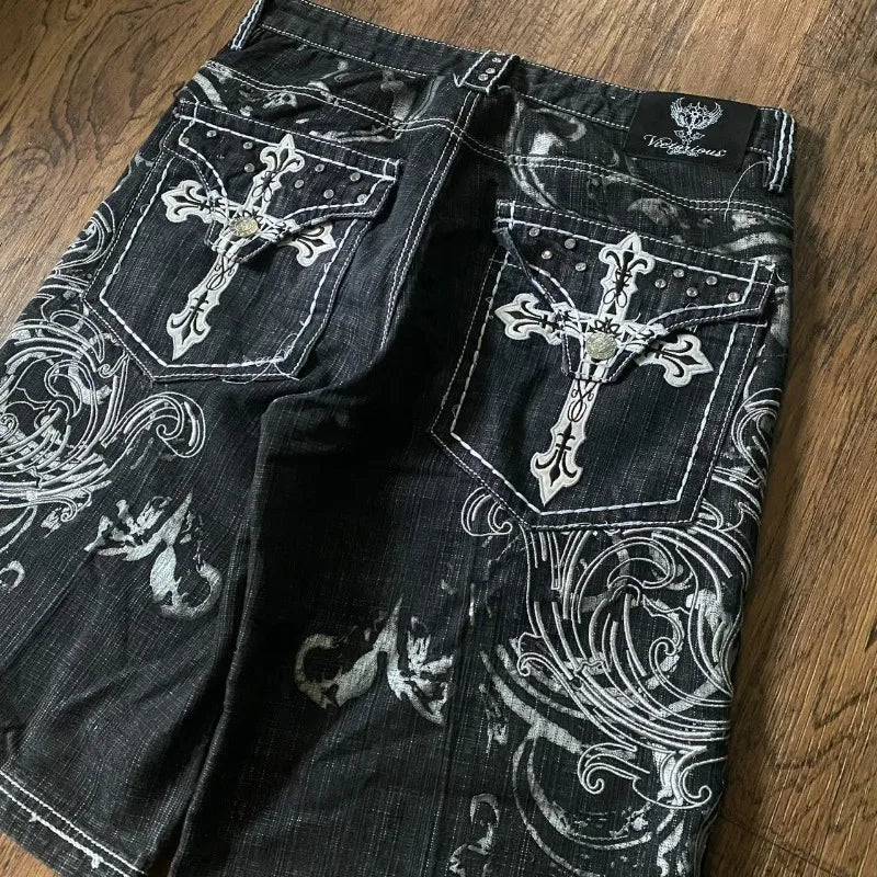 Embroidered Baggy Denim Shorts - Chrissy's Eye