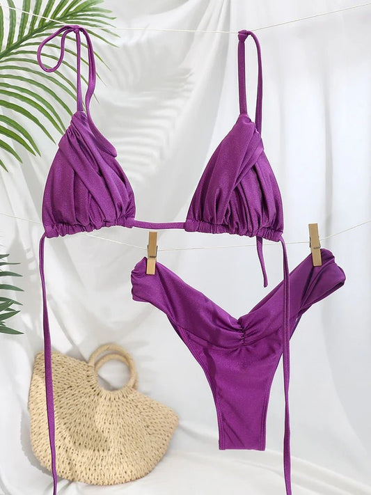 Triangle Bikinis Sexy Swimsuit Women Bandage Swimwear 2025 Bikini Set Solid Color Beachwear Two Piece Suit Female Swimsuits - Chrissy's Eye