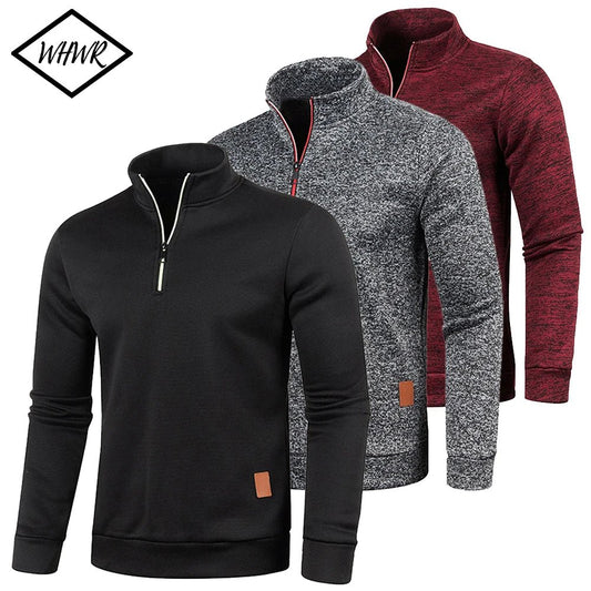 Men Sweatshirts Spring Thicker Pullover Half Zipper Pullover for Male Hoody Outdoor Sweatshir Autumn Solid Color Turtleneck Swea - Chrissy's Eye
