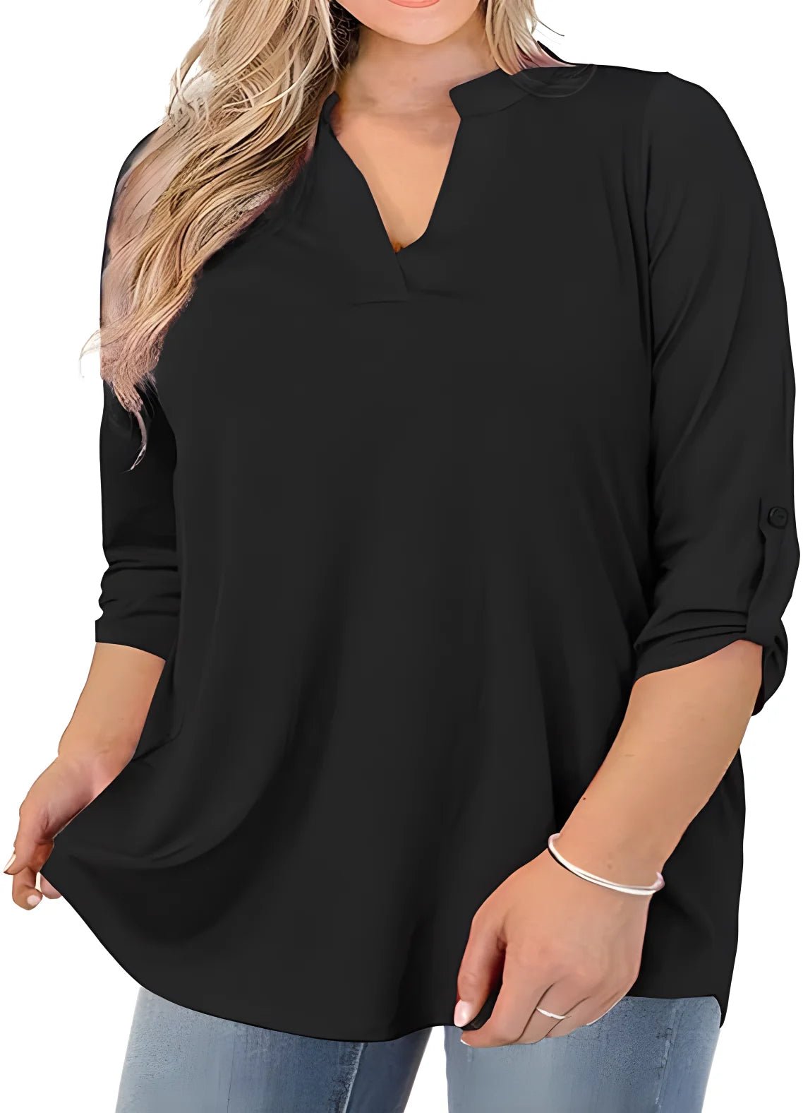 2025 New Women's Plus Size Summer Casual V-Neck Button-Front Blouse - Elegant Loose Fit Short Sleeve Machine Washable Solid - Chrissy's Eye