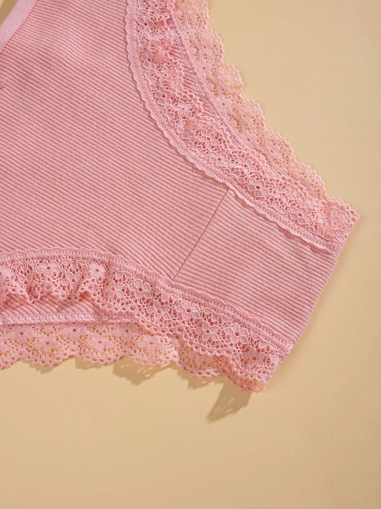 8PCS Women's Cotton Fabric Panties Sexy Lace Bowknot Solid Color Bikini Underpants Fashion Double Straps Comfortable Underwear - Chrissy's Eye
