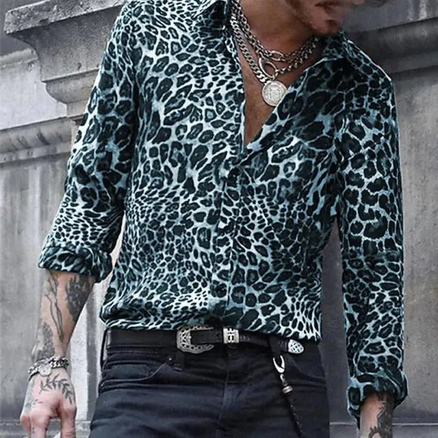 2024 Leopard Print Pattern Lapel Button men's Shirt 3D Printed Casual Fashion Long Sleeved Shirt Street Unisex Clothing Top - Chrissy's Eye