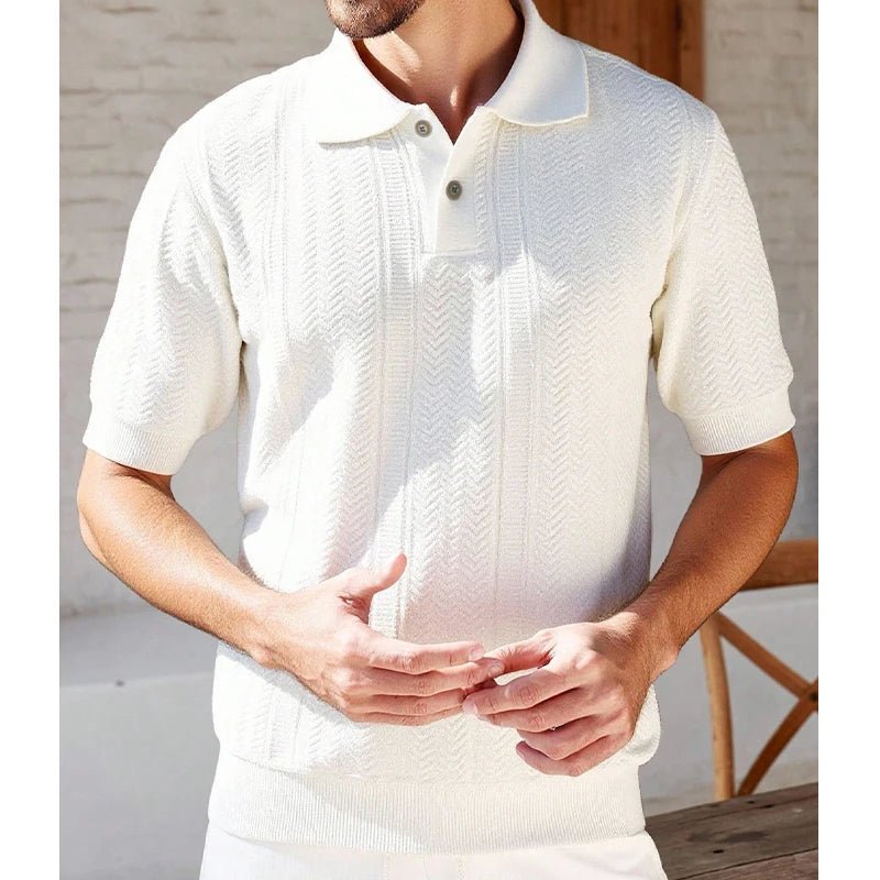 Mens Knit Polo Shirts Short Sleeve Textured Polo Shirt Casual Business Collared Button Shirts - Chrissy's Eye
