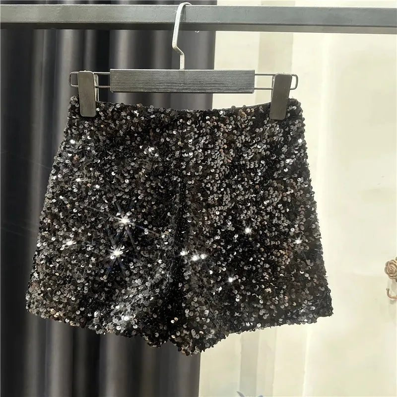 New Autumn Black Velvet Shorts Women Sequined Shiny Versatile Short Pants Clubwear Shorts Hot Pants High Street - Chrissy's Eye
