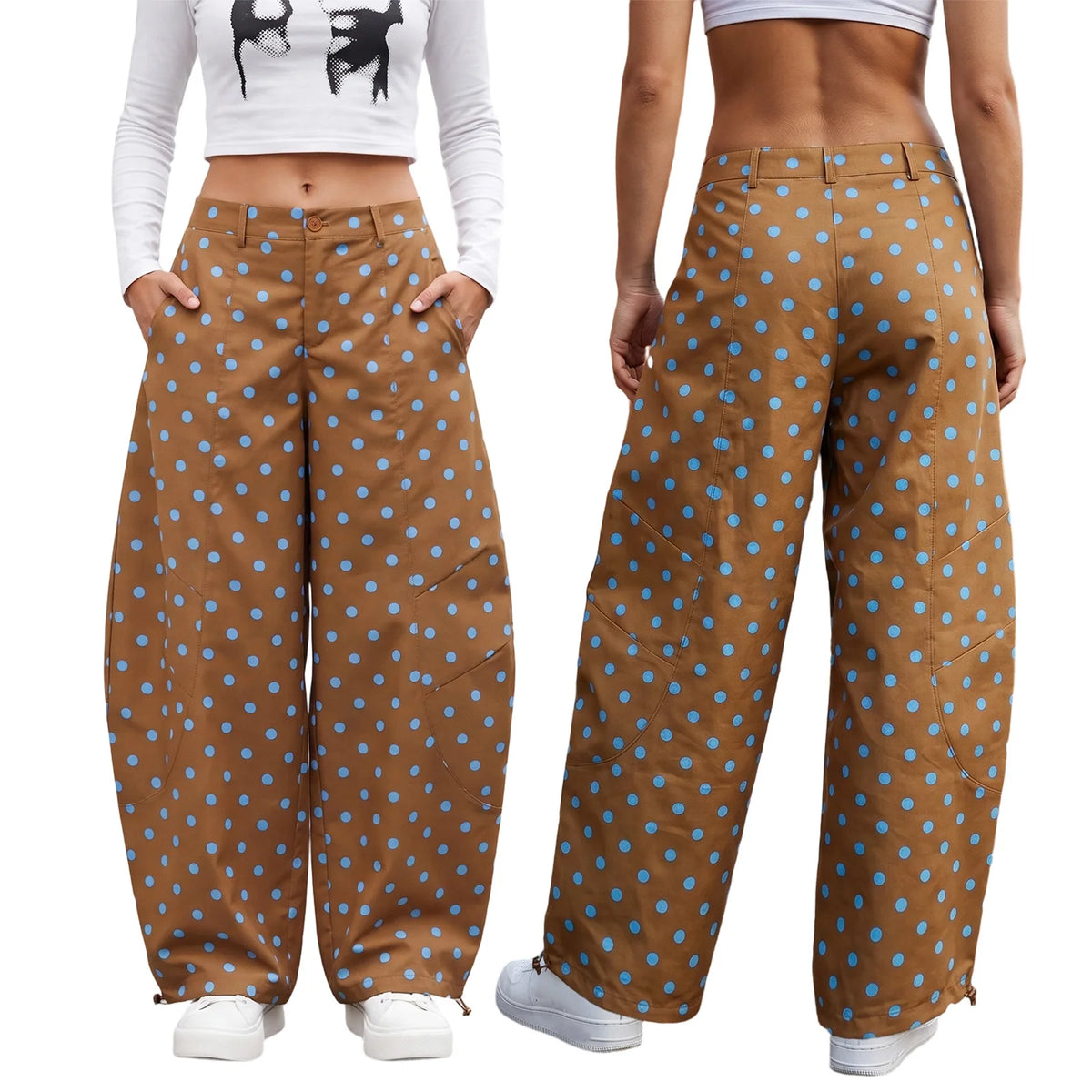 Fashion Women Barrel Jeans Dot Print Loose Denim Pants Spring Casual Baggy Trousers Fashion Wide-Leg Pants - Chrissy's Eye