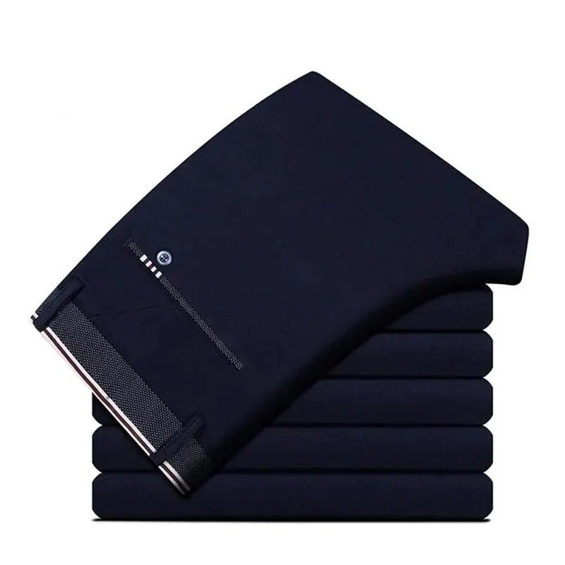 Men's Elastic Straight Pants Business Casual Long Suit Pants Male Formal Trousers Solid Colors Black BLue - Chrissy's Eye