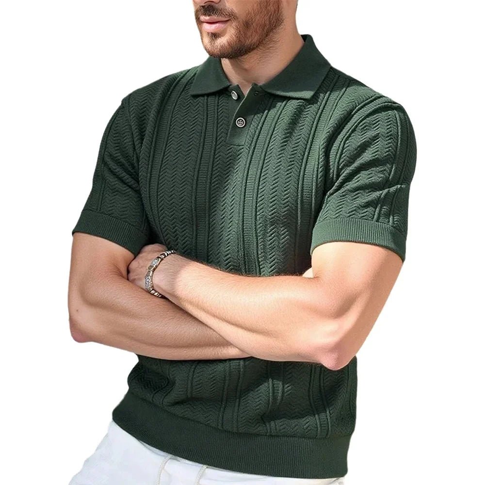 Mens Knit Polo Shirts Short Sleeve Textured Polo Shirt Casual Business Collared Button Shirts - Chrissy's Eye