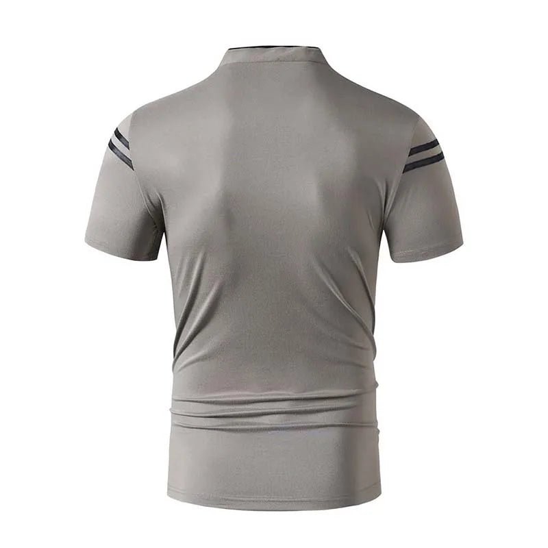 2025 New Men's Casual Fashion Solid Color Short Sleeved Polo Shirt Stand Up Collar Versatile Comfortable Top - Chrissy's Eye