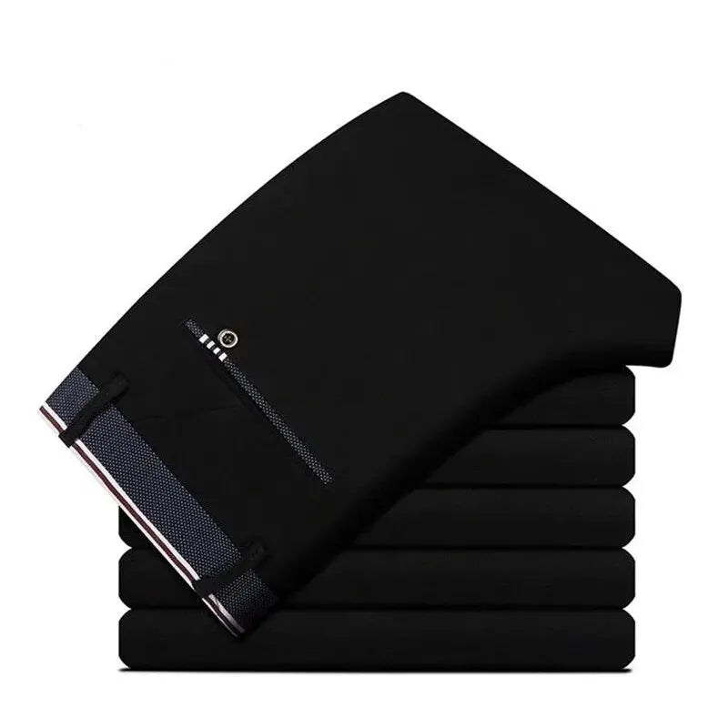 Men's Elastic Straight Pants Business Casual Long Suit Pants Male Formal Trousers Solid Colors Black BLue - Chrissy's Eye