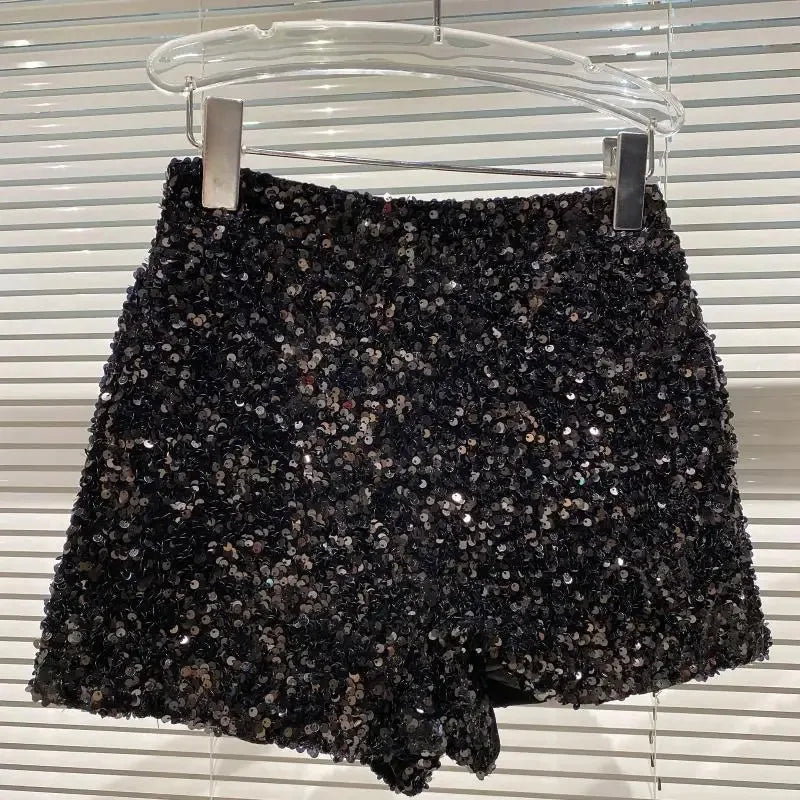 New Autumn Black Velvet Shorts Women Sequined Shiny Versatile Short Pants Clubwear Shorts Hot Pants High Street - Chrissy's Eye